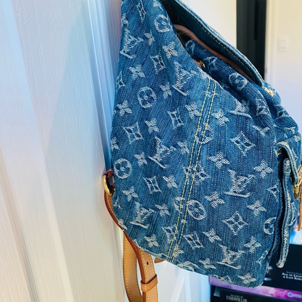 Louis Vuitton Denim Monogram Backpack with Tan Leather Accents - Picture 4 of 15